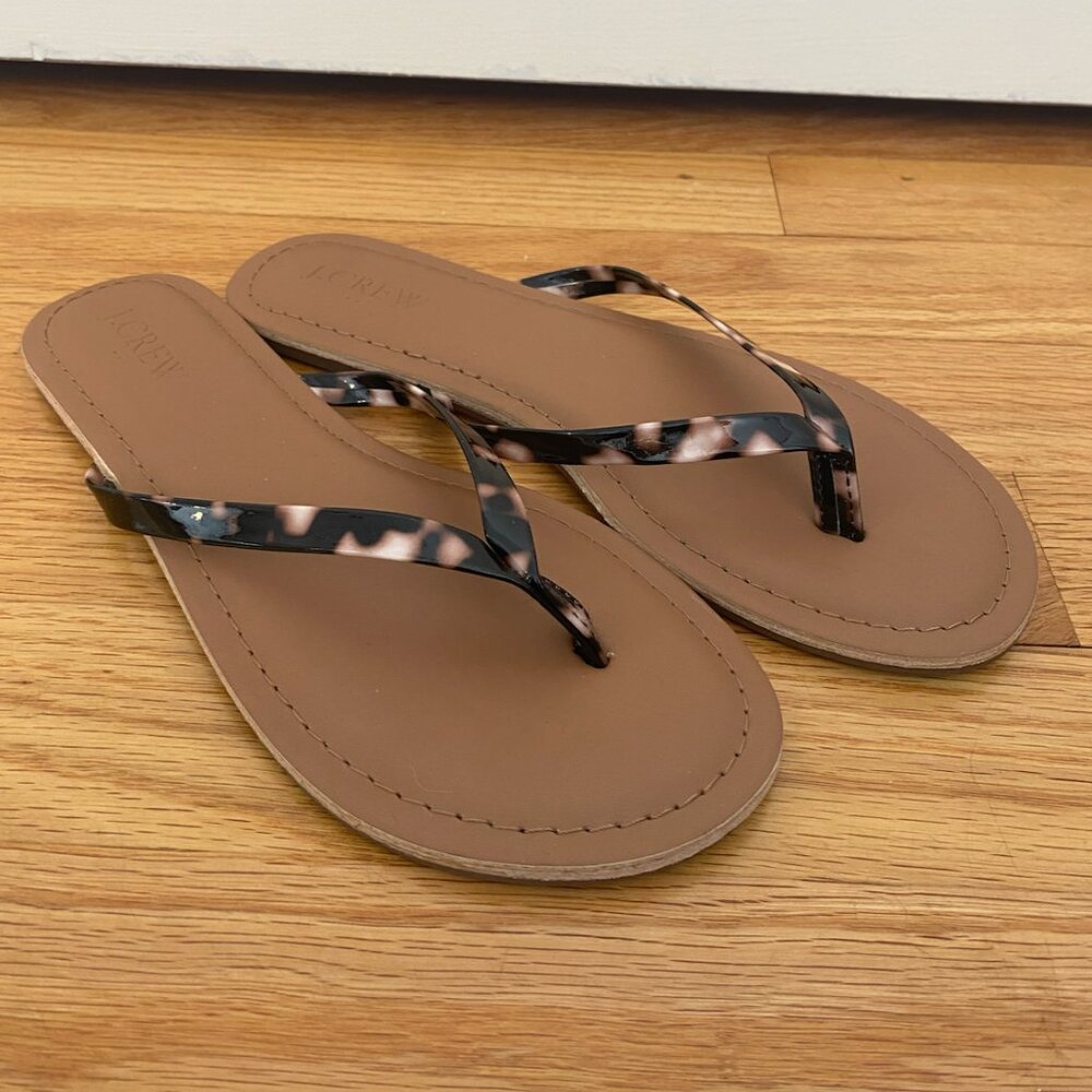 J. Crew Factory Tan Footbed Flip Flops with Tortoiseshell Straps